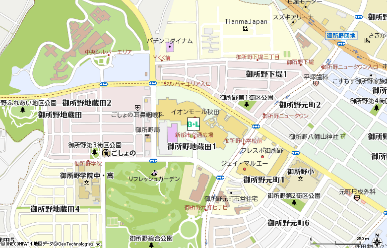 アイシティ　イオンモール秋田店付近の地図